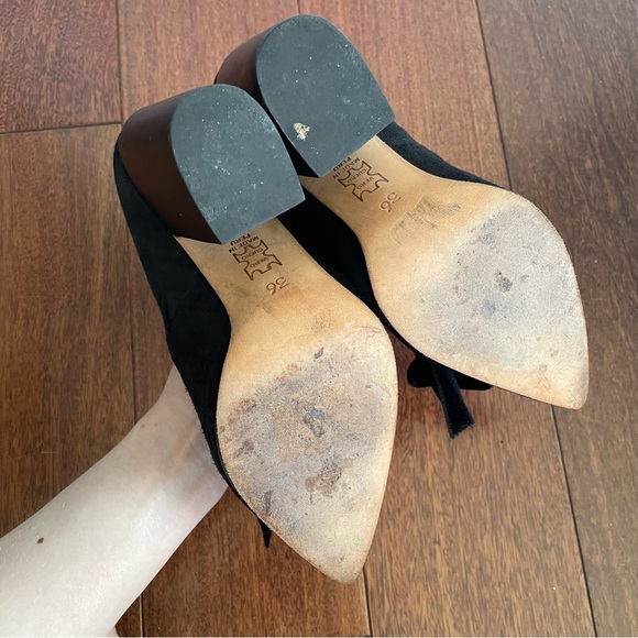 Ulla Johnson Suede Bow Block Heel Pumps Black Leather Velvet Classy Size 36 - Picture 8 of 11